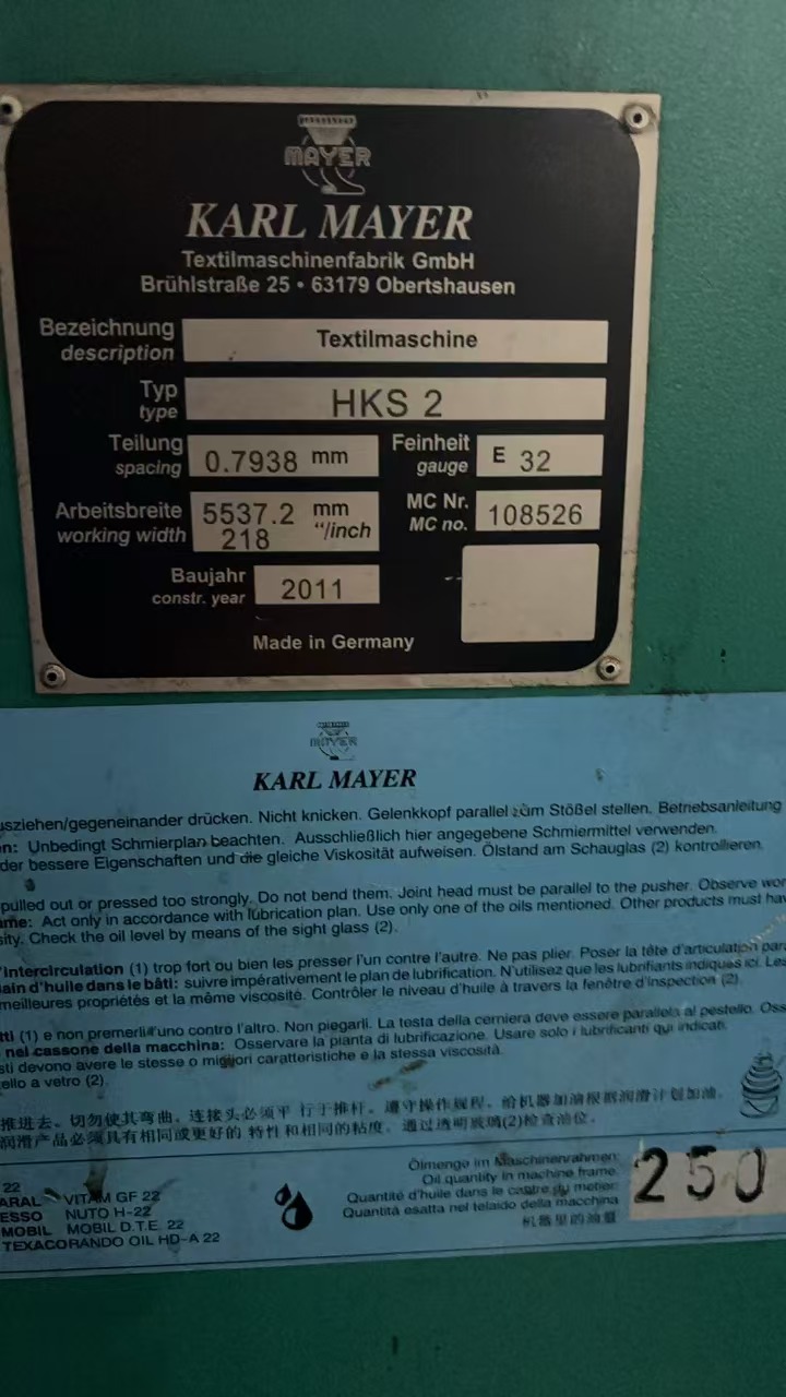 Pre-own Karl Mayer Tricot Machine 